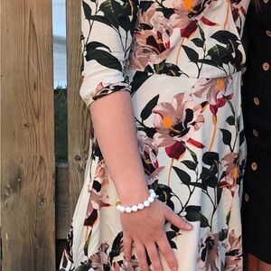 Only Floral Wrap Midi Dress in Cream, Green, Pink and Red